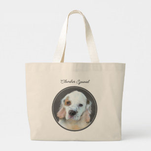 クランバースパニエル犬パピー絵を描ズオリジナルドッグアート ラージトートバッグ