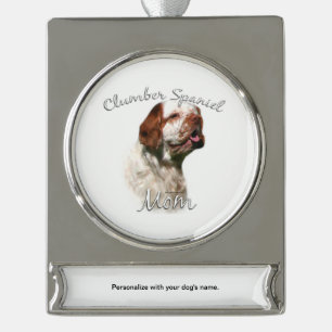 クランバースパニエル犬ママ2 Keychain シルバープレートバナーオーナメント