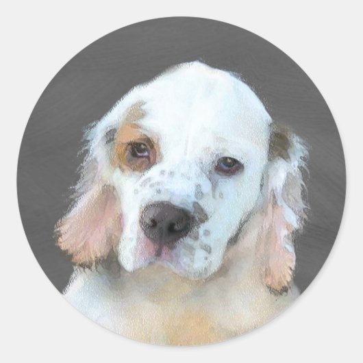 クランバースパニエル犬絵画ズ – かわいいオリジナルドッグアート ラウンドシール (正面)