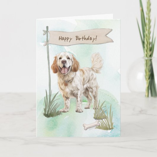 クランバー・スパニエル犬種の誕生日サイン カード (正面)