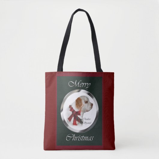 クランバー・スパニエル クリスマス トートバッグ (正面)