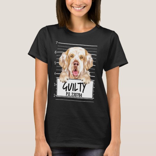 クランバー・スパニエル 指名手配 有罪の犬 Tシャツ (正面)