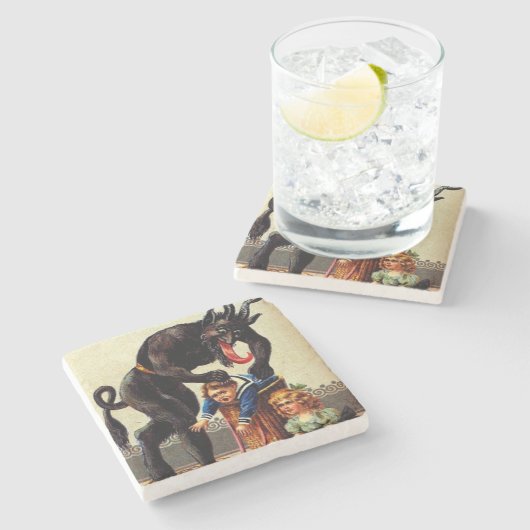 クランパスキッズインバスケットホリデークリスマスストーンコースター ストーンコースター (横)