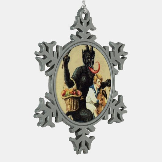 クランパスロッキングホースデーモンホリデークリスマスクリスマス スノーフレークピューターオーナメント (左)