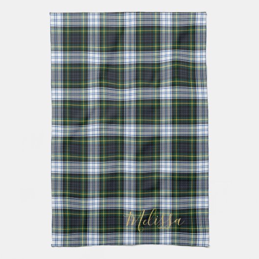 クランパーソナライズされたゴードンタータンチェックプレイド名 キッチンタオル (縦)