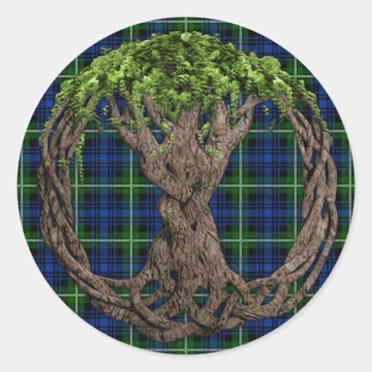 クランフォーブスタータンチェックとケルトの生命の木 ラウンドシール (正面)
