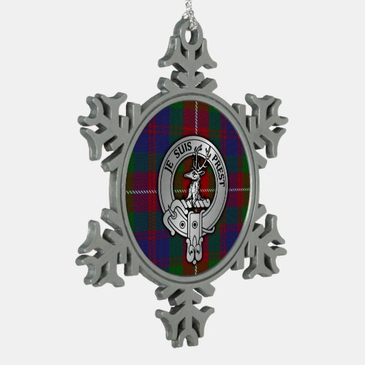 クランフレイザーオブロバートクレスト&タータンチェック スノーフレークピューターオーナメント (左)