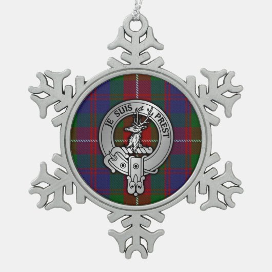 クランフレイザーオブロバートクレスト&タータンチェック スノーフレークピューターオーナメント (正面)