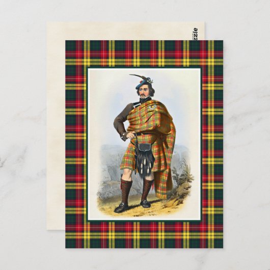 クランブキャナンヴィンテージイラストレーションタータンチェックフレーム ポストカード (正面/裏面)