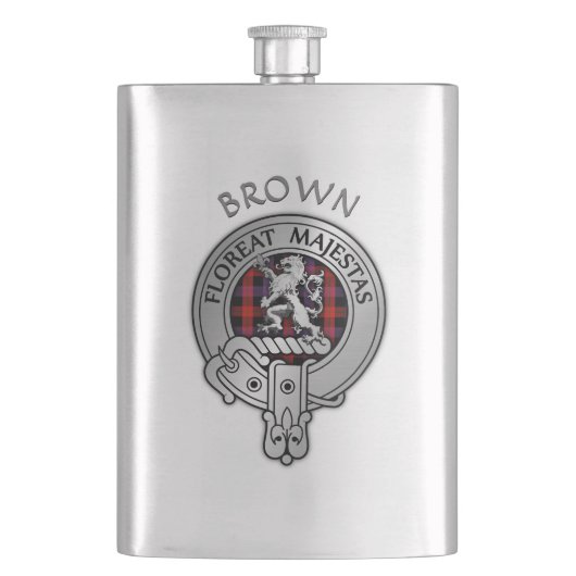 クランブラウンクレスト&タータンチェック フラスク (正面)