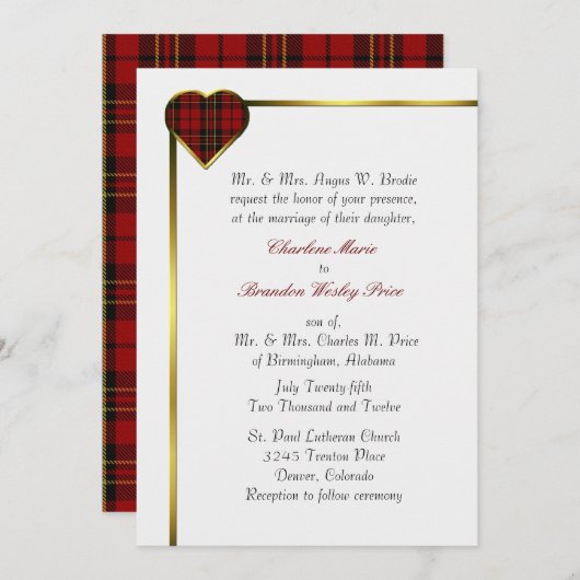 クランブロディプレイドハート結婚式招待状 招待状 (正面/裏面)