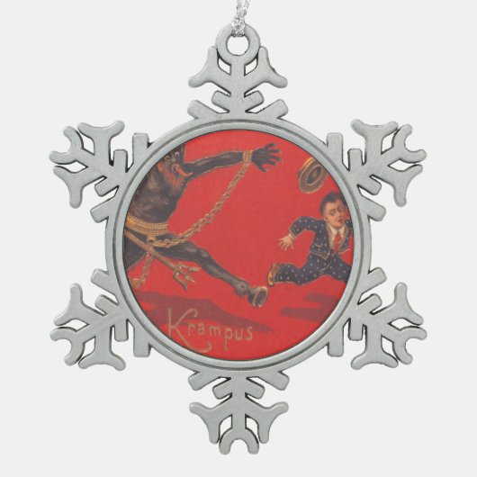 クランプス追いかける少年 スノーフレークピューターオーナメント (正面)