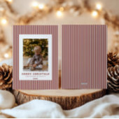 クランベリモダンーのピンストライプのクリスマスファミリー写真 シーズンカード