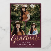 クランベリモダンースクリプト4写真卒業パーティー 箔招待状 (正面)