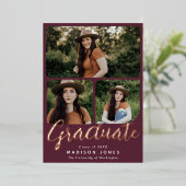 クランベリモダンースクリプト4写真卒業パーティー 箔招待状 (立ち正面)