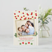 クランベリーおよびポップコーンの素朴で白い写真のクリスマス シーズンカード (スタンド正面)