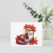 クランベリーで愛らしい感謝祭のオッター ポストカード (スタンド正面)