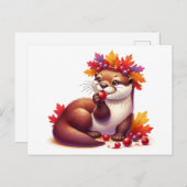 クランベリーで愛らしい感謝祭のオッター ポストカード (正面/裏面)