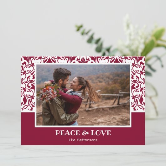 クランベリーとホワイトダマスククリスマスフォト シーズンカード (スタンド正面)