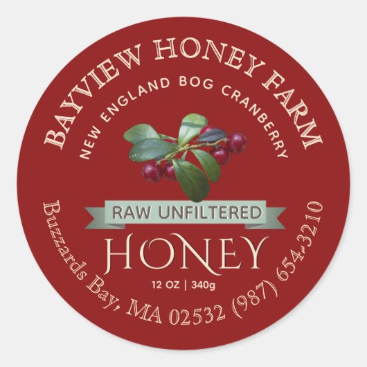 クランベリーとボグクランベリーのハニーラベル ラウンドシール (正面)