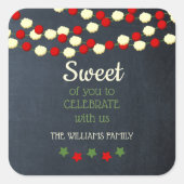 クランベリーとポップコーン素朴シャルボードクリスマス スクエアシール (正面)