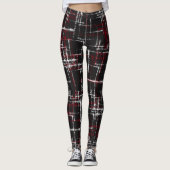 クランベリーと白の黒い抽象芸術の十字形 レギンス (正面)