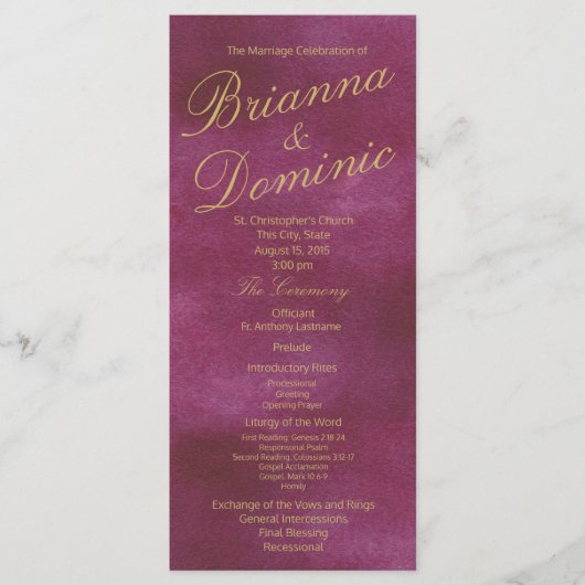 クランベリーと金ゴールドの結婚水色 プログラム (正面)