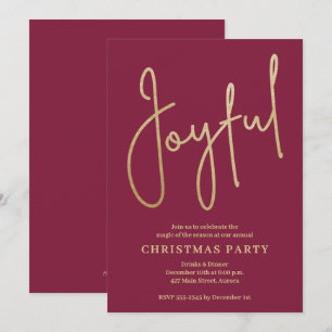 クランベリーのクリスマスパーティーのためのJOYFUL ゴールド箔押し 招待状