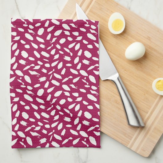 クランベリーのブラシストローク キッチンタオル (四つ折り)