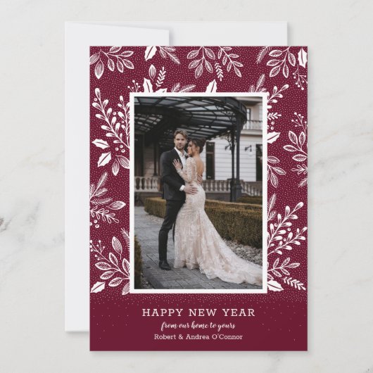 クランベリーの写真で新年の幸せボタニカル シーズンカード (正面)