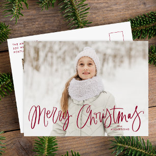 クランベリーの手書きスクリプト メリークリスマス 2枚の写真入り シーズンポストカード
