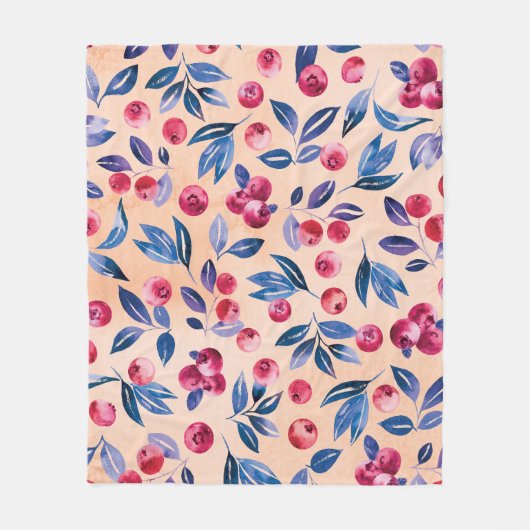 クランベリーの水色：ワイルドベリーシームレス フリースブランケット (正面)