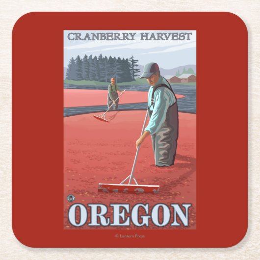 クランベリーの沼地の収穫のヴィンテージ旅行ポスター スクエアペーパーコースター (正面)