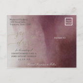 クランベリーの結婚式の水彩日付を保存 案内ポストカード (裏面)