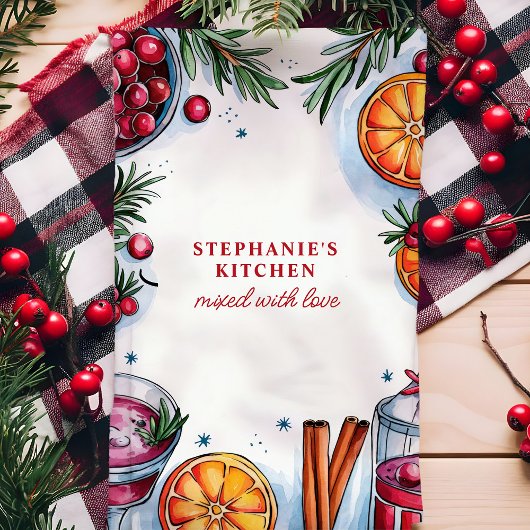 クランベリーオレンジカクテルクリスマスパーソナライズされた キッチンタオル