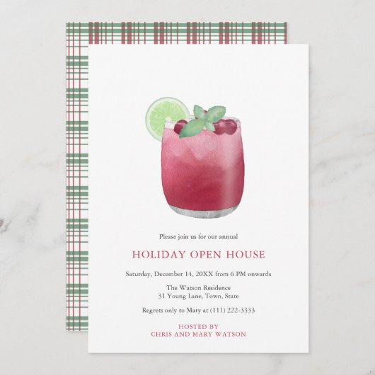 クランベリーカクテルフェスティバルクリスマスドリンクパーティー 招待状 (正面/裏面)