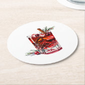 クランベリーシナモンウィスキーサワーカクテル ラウンドペーパーコースター (アングル)