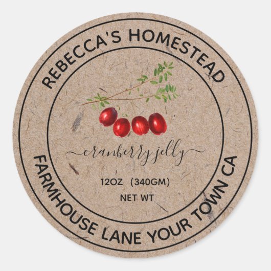 クランベリーゼリー クラフト紙 ラベル キャニングジャー (正面)