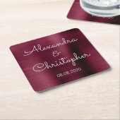 クランベリーブルゴーニュエレガントな結婚式または披露宴 スクエアペーパーコースター (アングル)