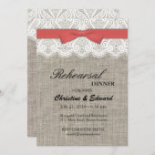 クランベリーボウ&レース結婚のリハーサルディナー 招待状 (正面/裏面)