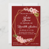 クランベリーモダン金ゴールド及び赤面ピンクブライダルシャワー 招待状 (正面)