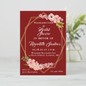 クランベリーモダン金ゴールド及び赤面ピンクブライダルシャワー 招待状 (スタンド正面)