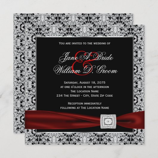 クランベリーレッドとブラック結婚ズ 招待状 (正面/裏面)