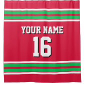 クランベリーレッドエメラルドグリーンストライプスポーツジャージー シャワーカーテン (正面)