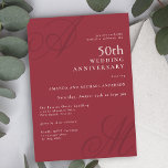 クランベリーレッドエレガントモノグラム50周年記念 招待状<br><div class="desc">50周年記念モダンのモダンデザインエレガントでミニマルは、夫と妻の美しい書結婚跡のモノグラムが交互に並ぶコーナーに並んでいる。鮮明な文字レイアウトは、豊かなクランベリーの赤い背景の上に大きなモノグラムイニシャルとアイボリーベージュの文字を持つ洗練されたスタイルのクリーンなクラシックでイベントの詳細を表示する。サンプル・文字を情報に置き換える。このデザイン形式の表示に合わせ離れて、イニシャルを少し右最高のまたは上または下に動かすことができる。モノグラムは最高の端が少し離れて見える。あなたの個人的なスタイルや好みに合わせて招待に関する文言を変更しなさい。招待の後ろの色は一致するクランベリーの赤。</div>