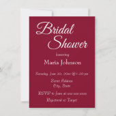 クランベリーレッドシンプルスタイルブライダルシャワー 招待状 (正面)