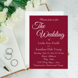 クランベリーレッドシンプルスタイル結婚ズ 招待状