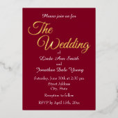 クランベリーレッドシンプルスタイル結婚ズ 箔招待状 (正面)