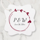 クランベリーレッドシンプルハートリースモノグラム結婚ズ フェイバータグ (正面)