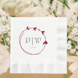 クランベリーレッドシンプルハートリースモノグラム結婚ズ 縁ありランチョンナプキン